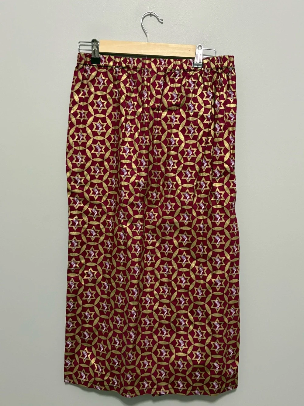 Handmade African Print Burgundy Gold Geometric Midi Maxi Skirt